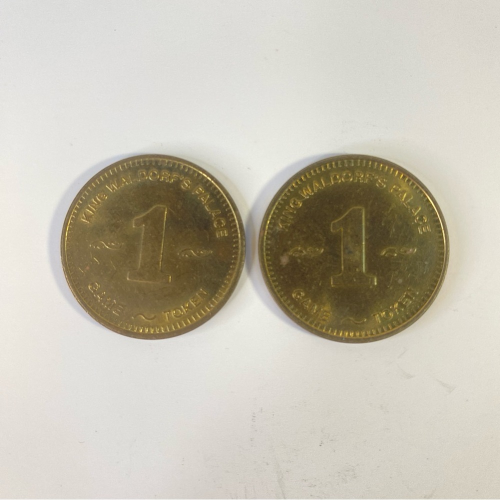 Vintage King Waldorf’s Palace Arcade Game Tokens Brass Lot of 2